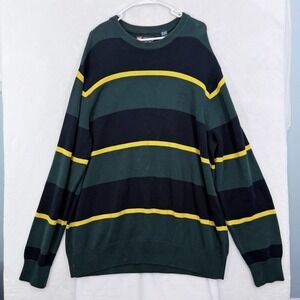 Chaps Sweater Mens 2XLT Tall Green Stripe Knit Heavyweight Stretch
